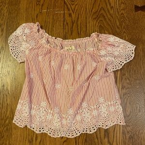 Hollister Off the Shoulder Striped Scalloped Top